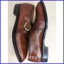 Vintage Mens Ambassador Sparta Monk Strap Dress Shoes Brown Leather England 12C