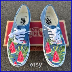 Watermelon Pattern on Navy Vans Authentic Shoes for Women and Men