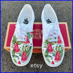 Watermelon Pattern on White Vans Authentic Shoes for Women and Men