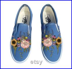 Wildflower Bouquet on Navy Slip On Vans Shoes