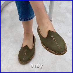 Women Green Leather Handmade Shoes Custom Unique Gifts Ethnic Casual Slip-on Flat Sabah Slippers Women Turkish Yemeni Shoe