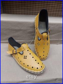 Yellow Slip on Shoes Turkish Yemeni Organic Hand Made Genuine Leather Shoes