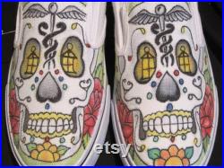 hand drawn custom shoes Day of the Dead DOD