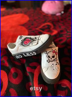 leather Gothic Emo Custom painted sneakers skull andheart